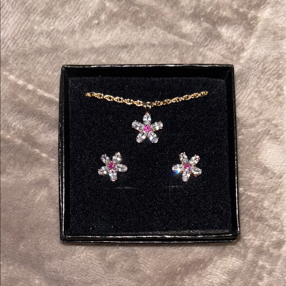 Gold and Silver Jewelry Set with Pink Accents